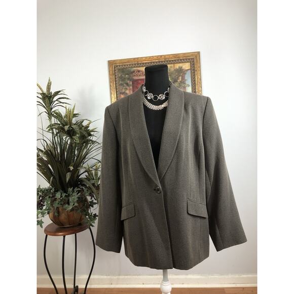 Worthington Women Jacket 1 Button Front Office Siren Clueless Preppy Gray Sz 18 - Picture 1 of 8